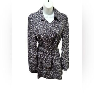 Paula Cahen D’Anver Belted Ditsy Floral Argentina Trench Coat Sz 2 Blue Lined